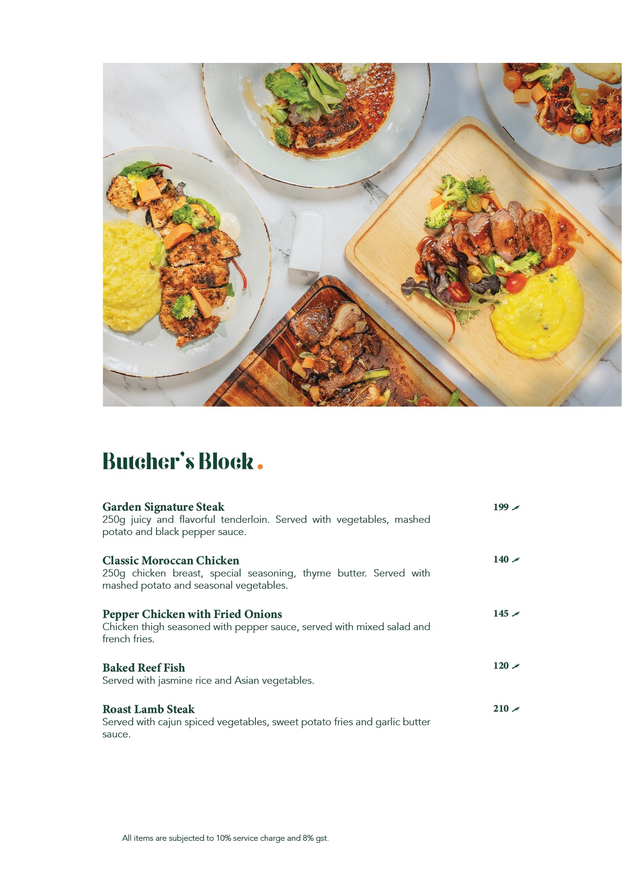 the garden view restaurant & bar menu